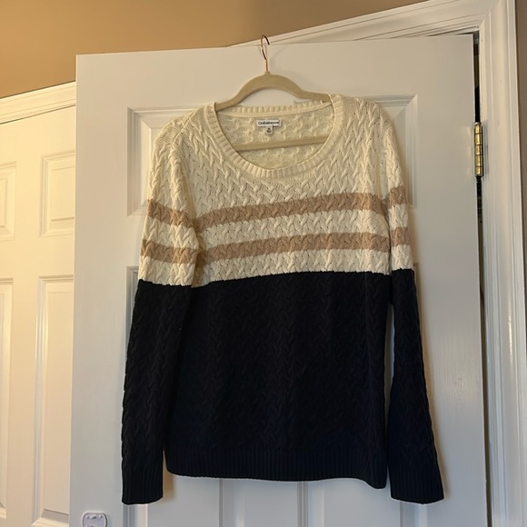 (XL) Croft & Barrow striped tan and white/navvy sweater - Picture 1 of 3